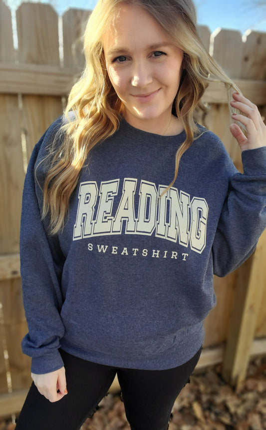 READING SWEATSHIRT Heather Navy Crewneck Sweatshirt