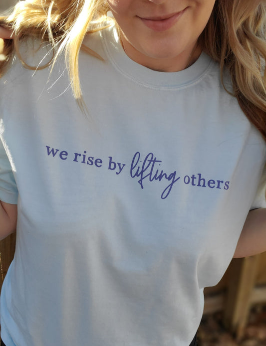 RISE BY LIFTING OTHERS Blue Vintage Wash Short Sleeve Tee