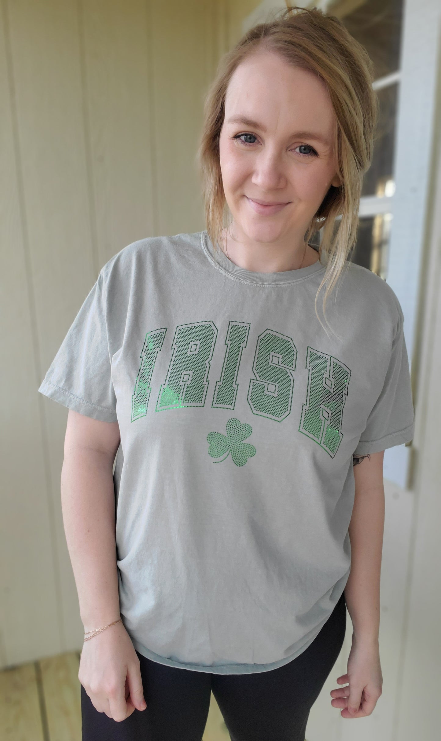 IRISH *Spangle* Green on Sage Vintage Wash Tee