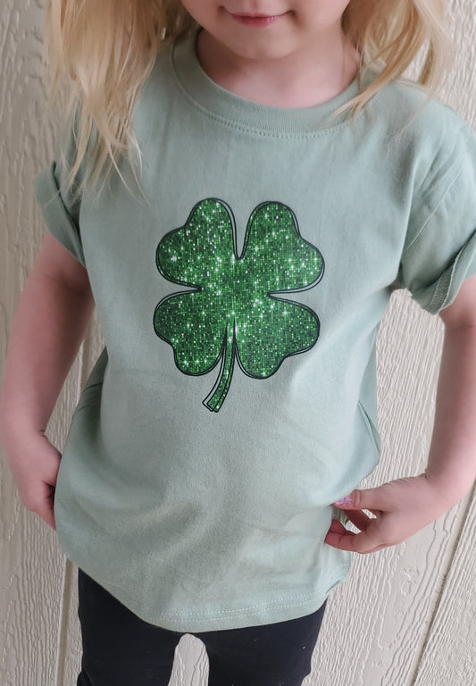 SPARKLE CLOVER *Faux* Glitter Sage Green Tee (TODDLER)