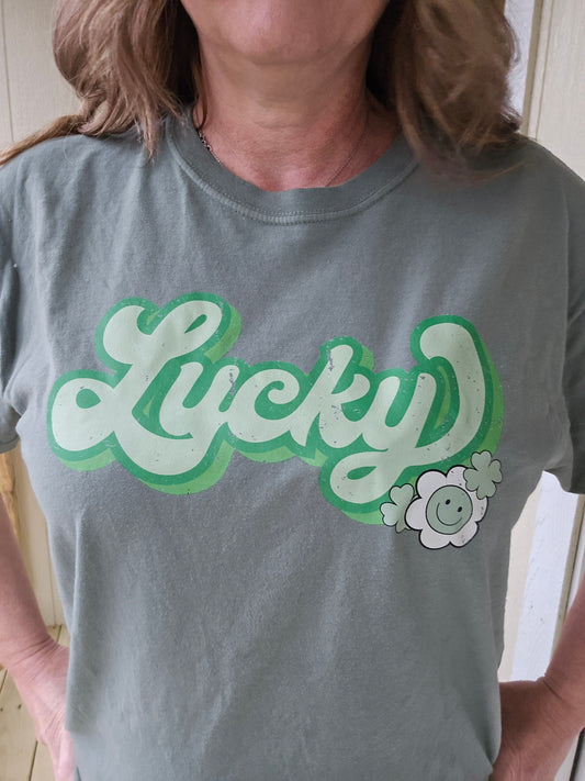 LUCKY Retro Green Vintage Wash Short Sleeve Tee