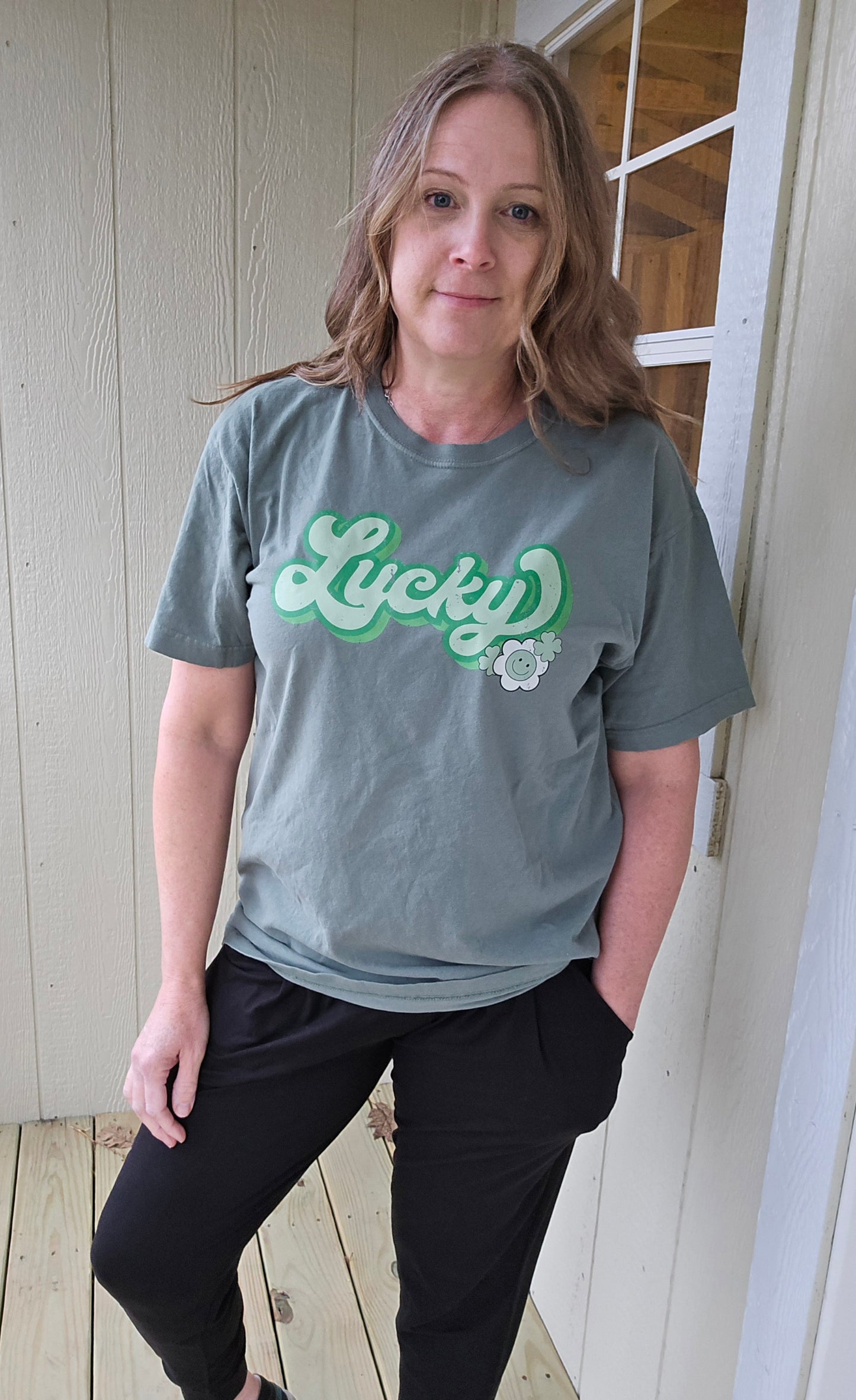 LUCKY Retro Green Vintage Wash Short Sleeve Tee