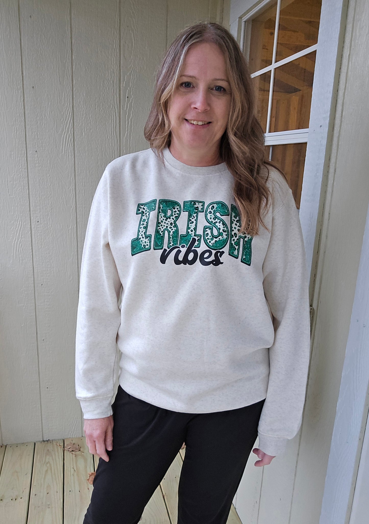 IRISH VIBES Heather Oatmeal Crewneck Sweatshirt