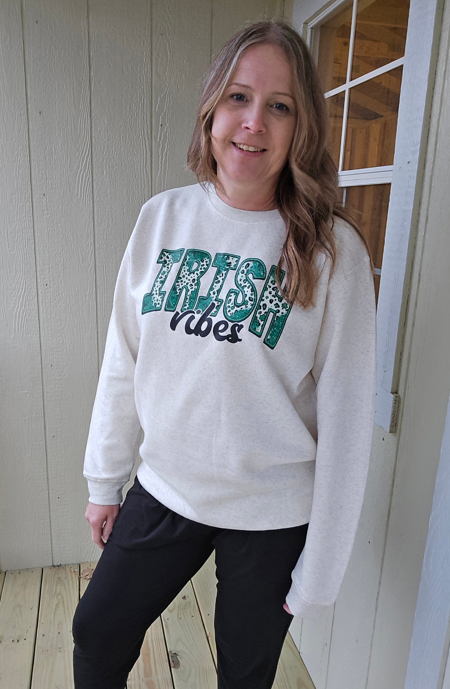 IRISH VIBES Heather Oatmeal Crewneck Sweatshirt