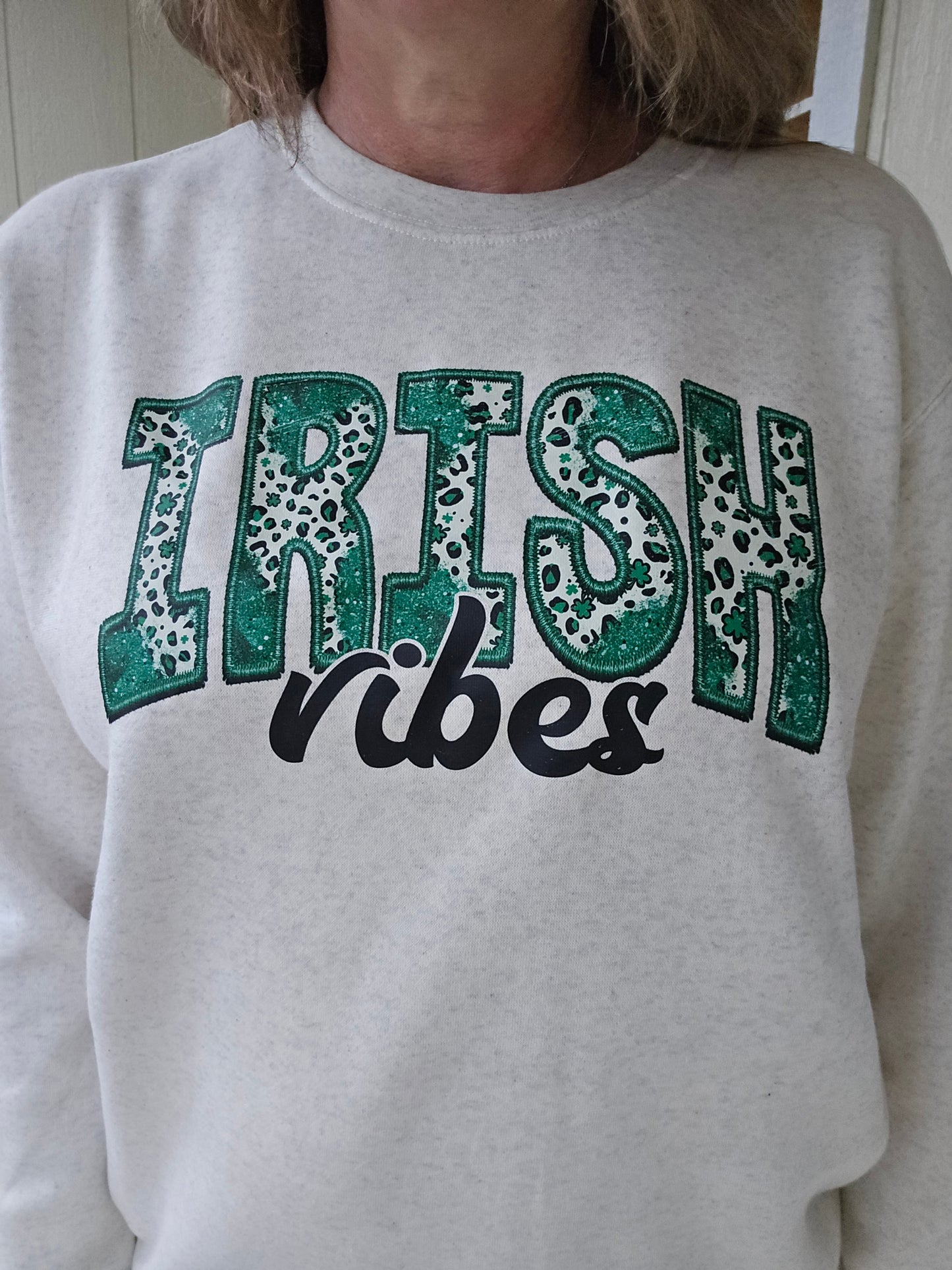 IRISH VIBES Heather Oatmeal Crewneck Sweatshirt