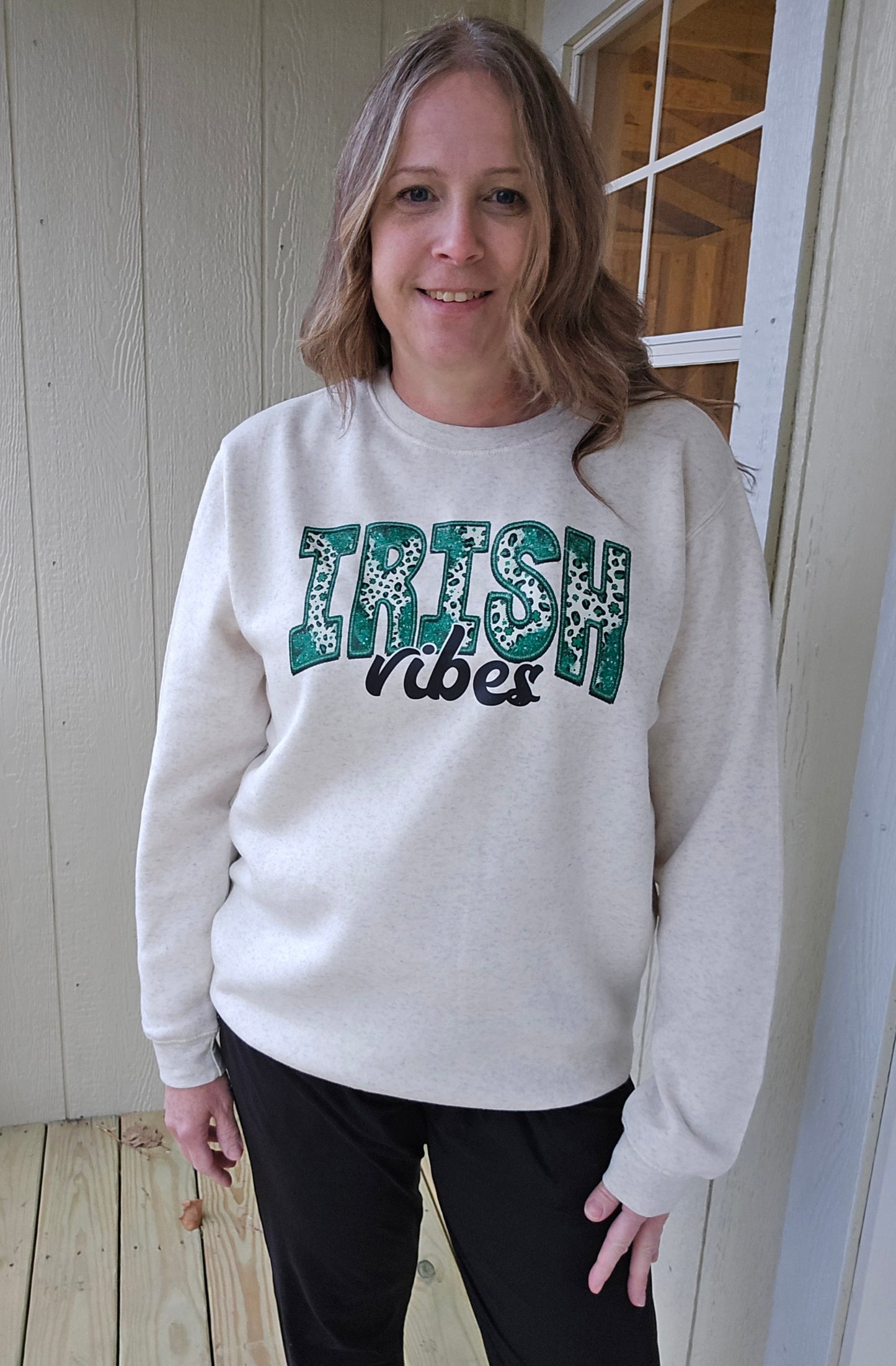 IRISH VIBES Heather Oatmeal Crewneck Sweatshirt