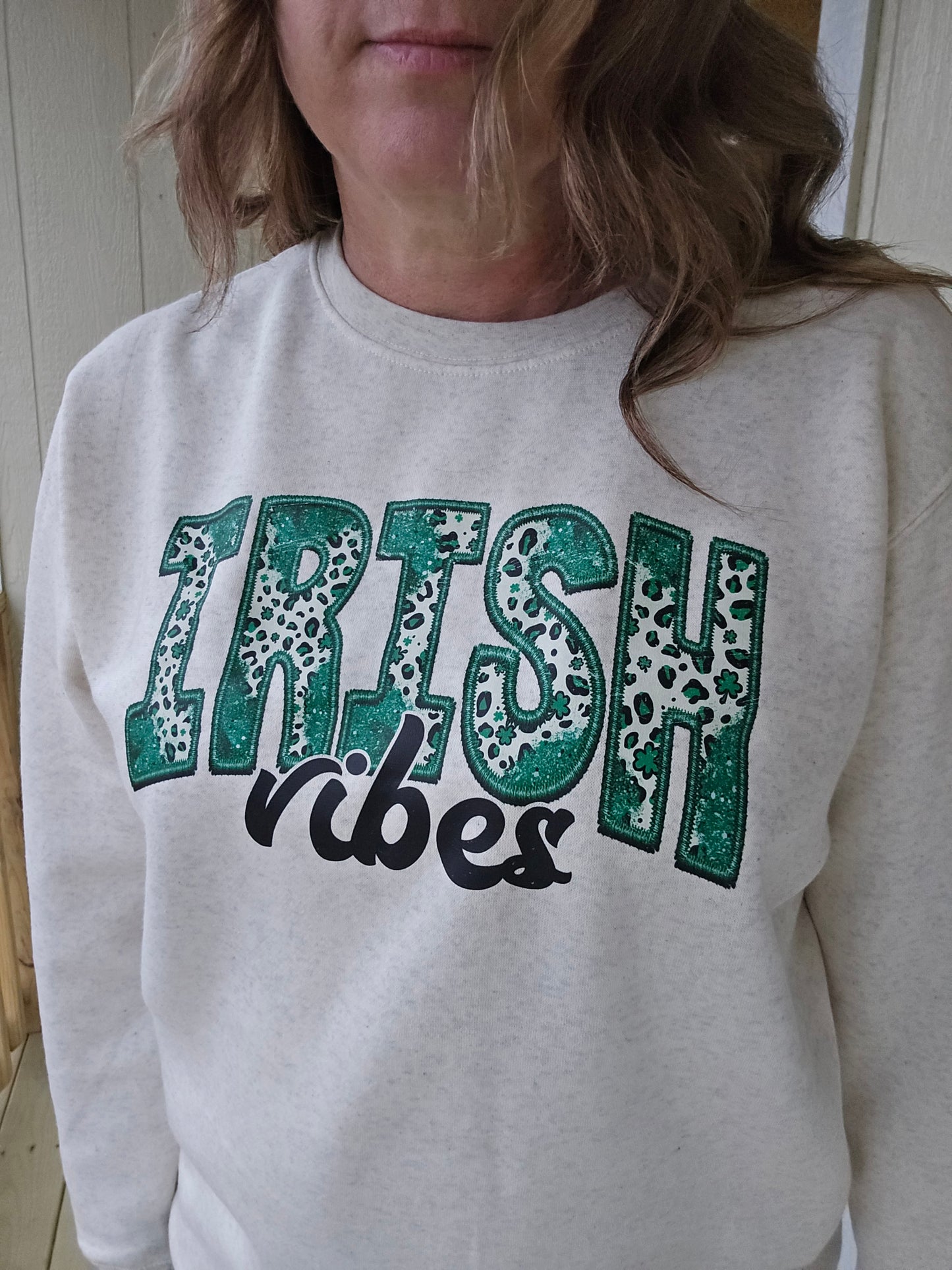 IRISH VIBES Heather Oatmeal Crewneck Sweatshirt