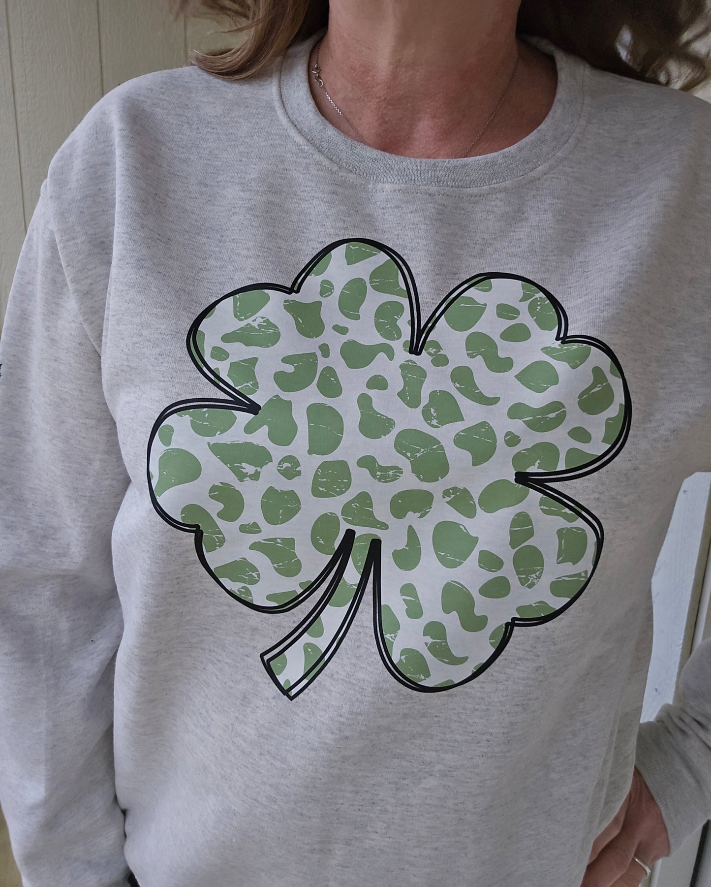 IRISH Leopard Shamrock Heather Oatmeal Crewneck Sweatshirt