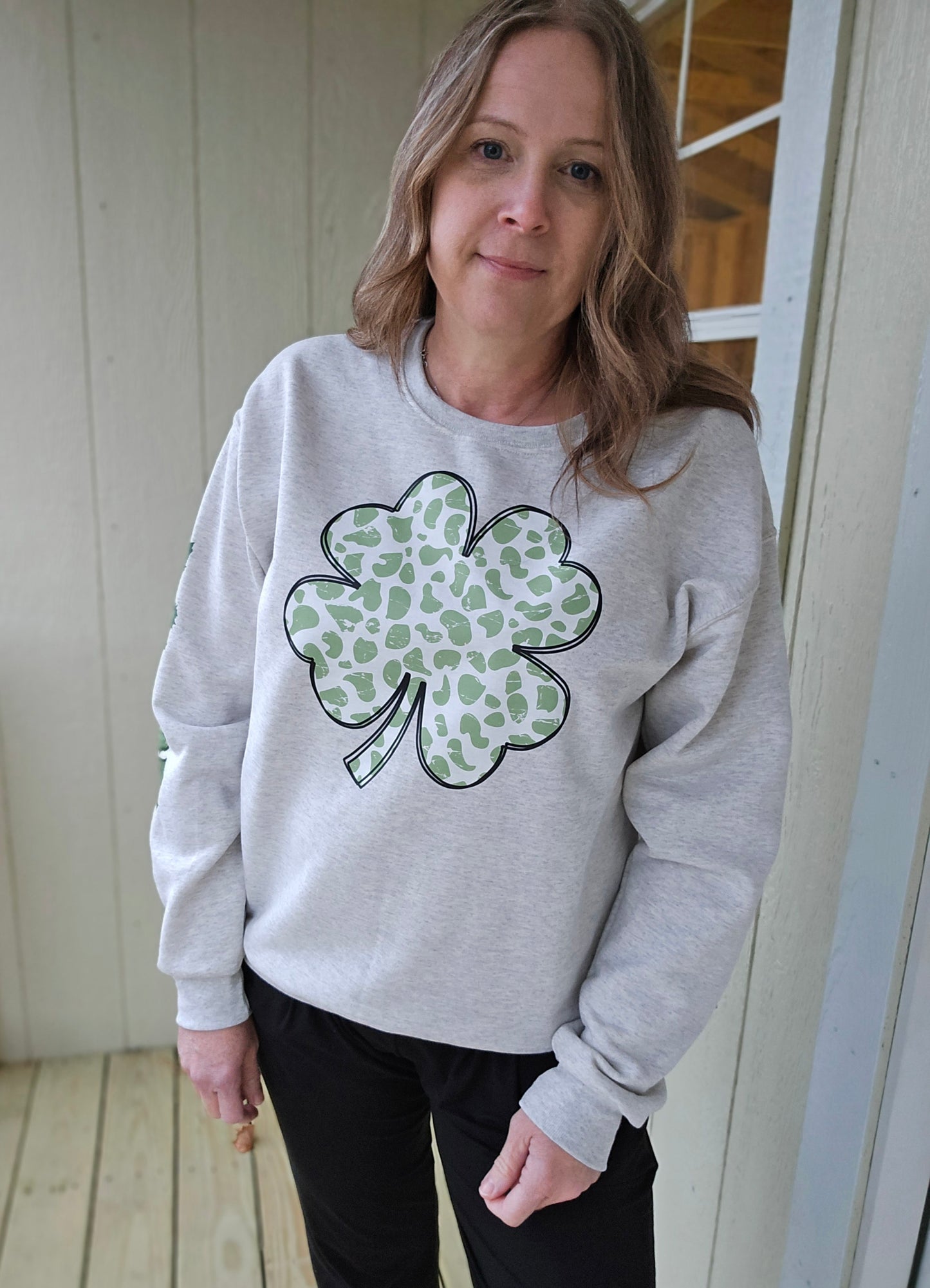 IRISH Leopard Shamrock Heather Oatmeal Crewneck Sweatshirt