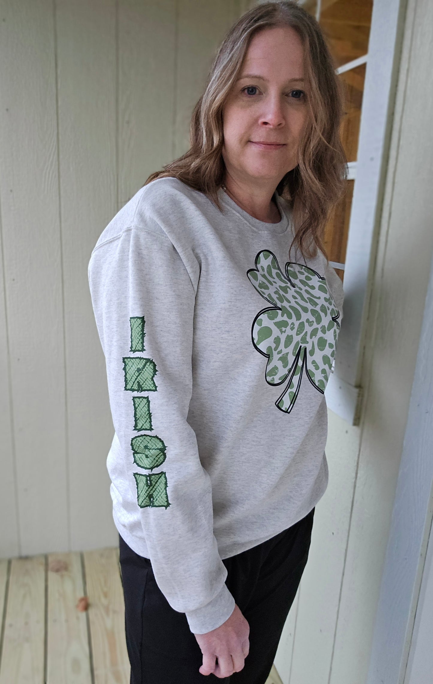 IRISH Leopard Shamrock Heather Oatmeal Crewneck Sweatshirt