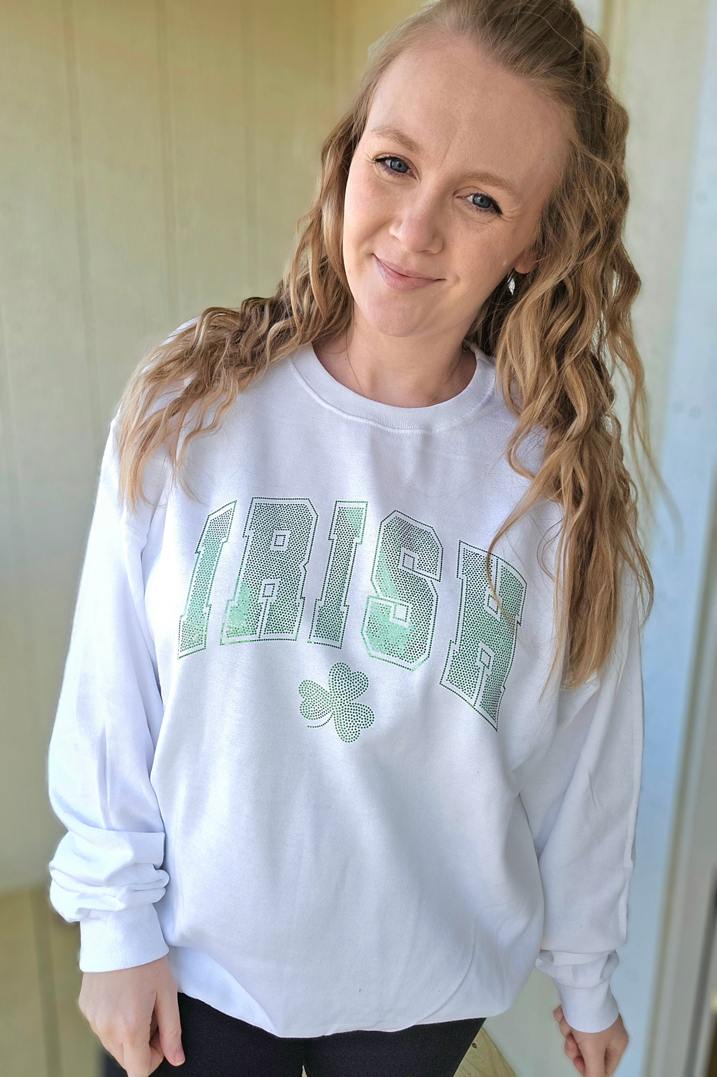 IRISH *Spangle* Green on White Crewneck Sweatshirt