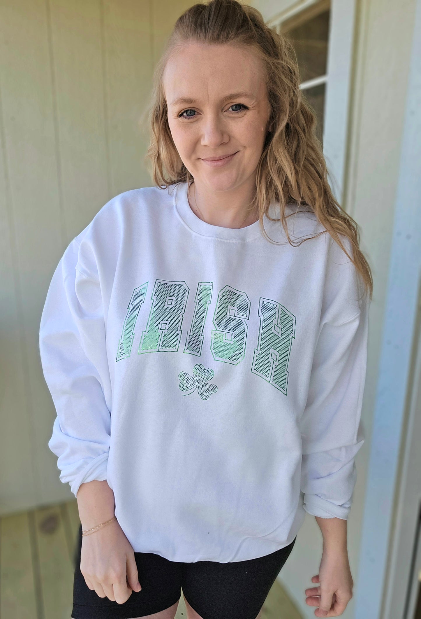 IRISH *Spangle* Green on White Crewneck Sweatshirt