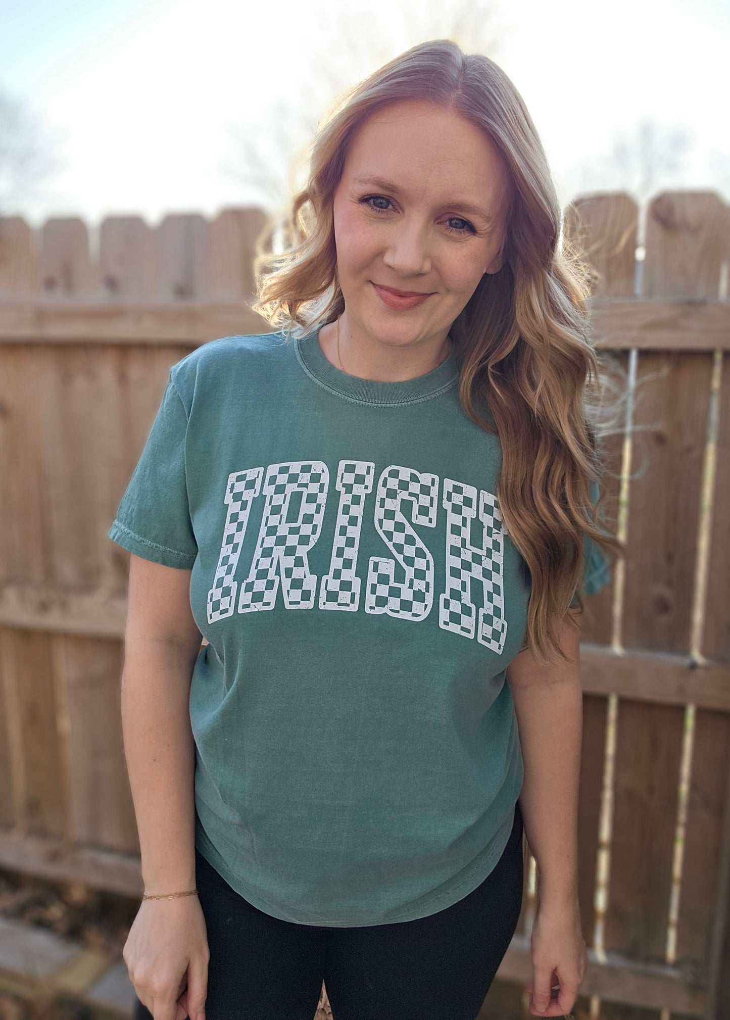 IRISH Arched Checker Green Vintage Wash Tee