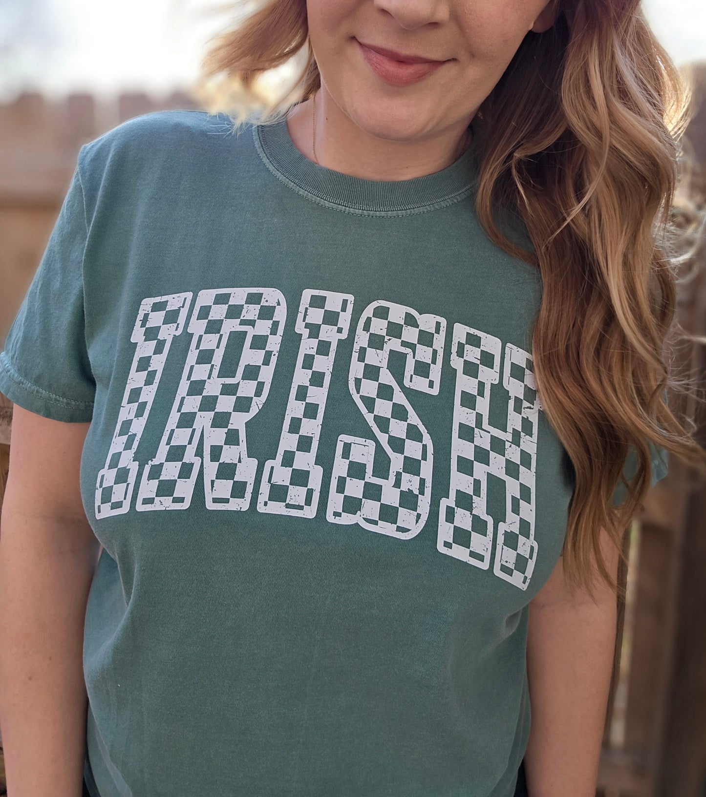 IRISH Arched Checker Green Vintage Wash Tee