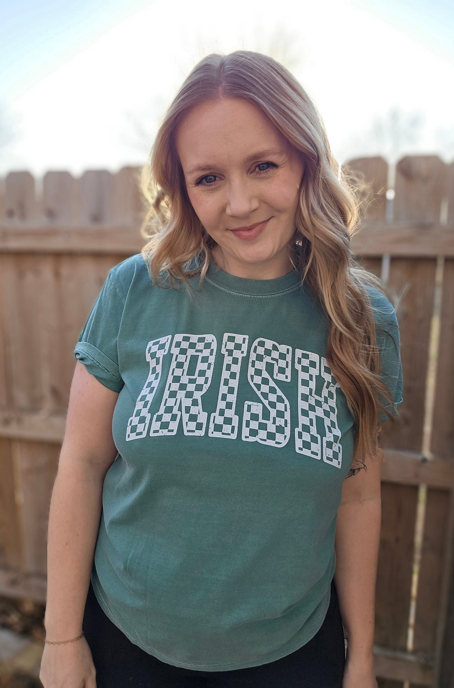 IRISH Arched Checker Green Vintage Wash Tee