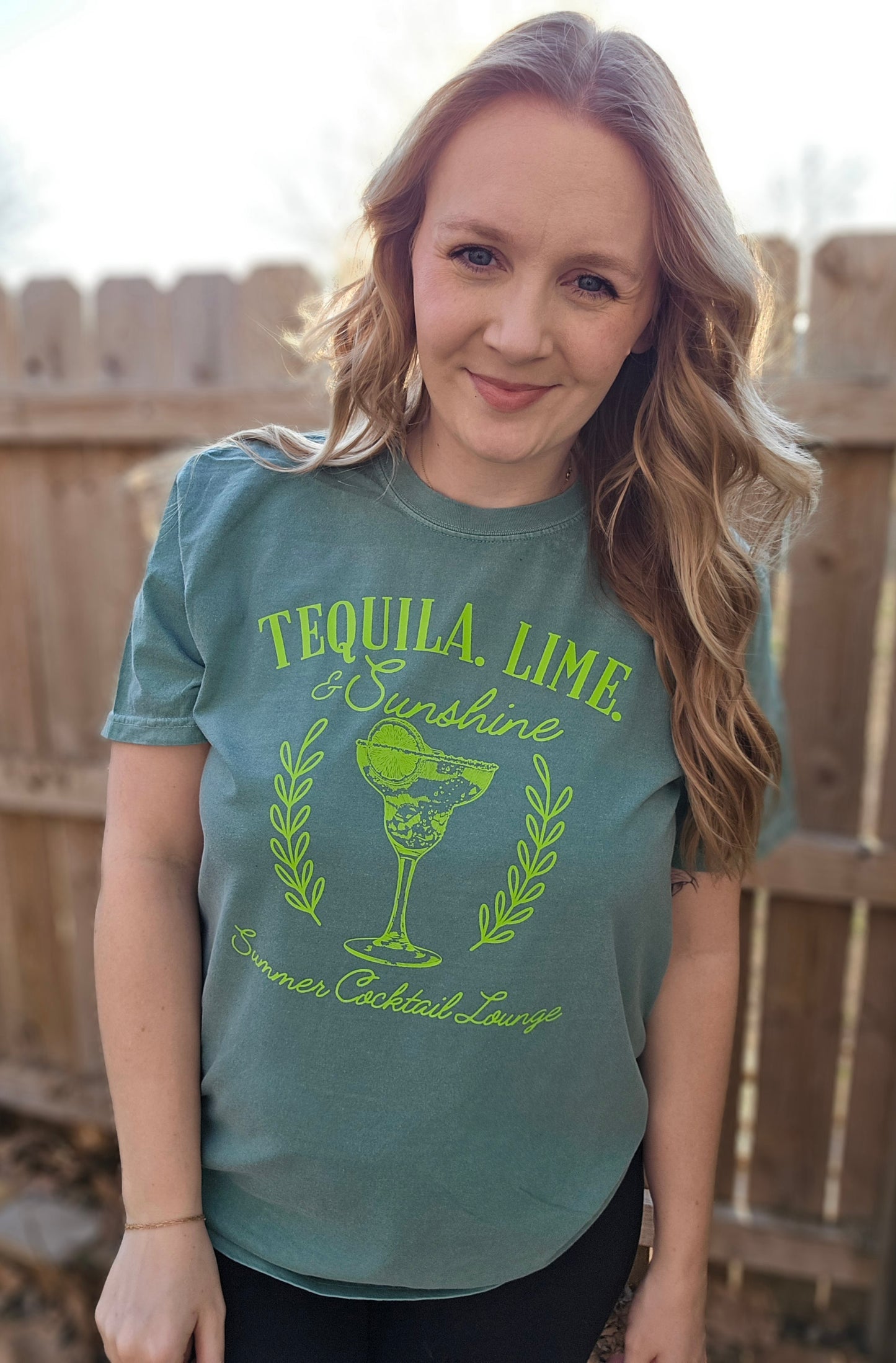 TEQUILA, LIME, & SUNSHINE Green Vintage Wash Short Sleeve Tee