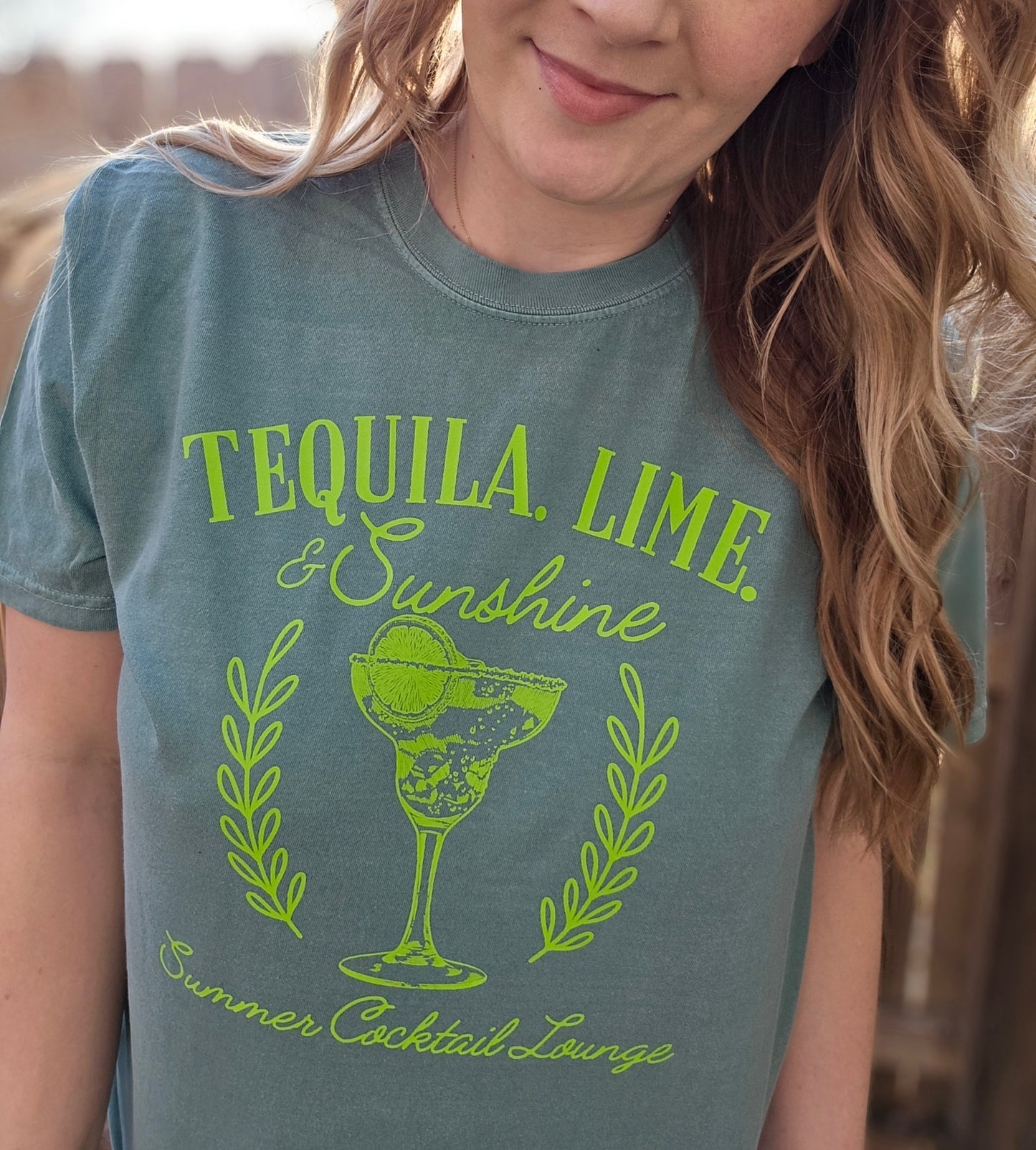 TEQUILA, LIME, & SUNSHINE Green Vintage Wash Short Sleeve Tee