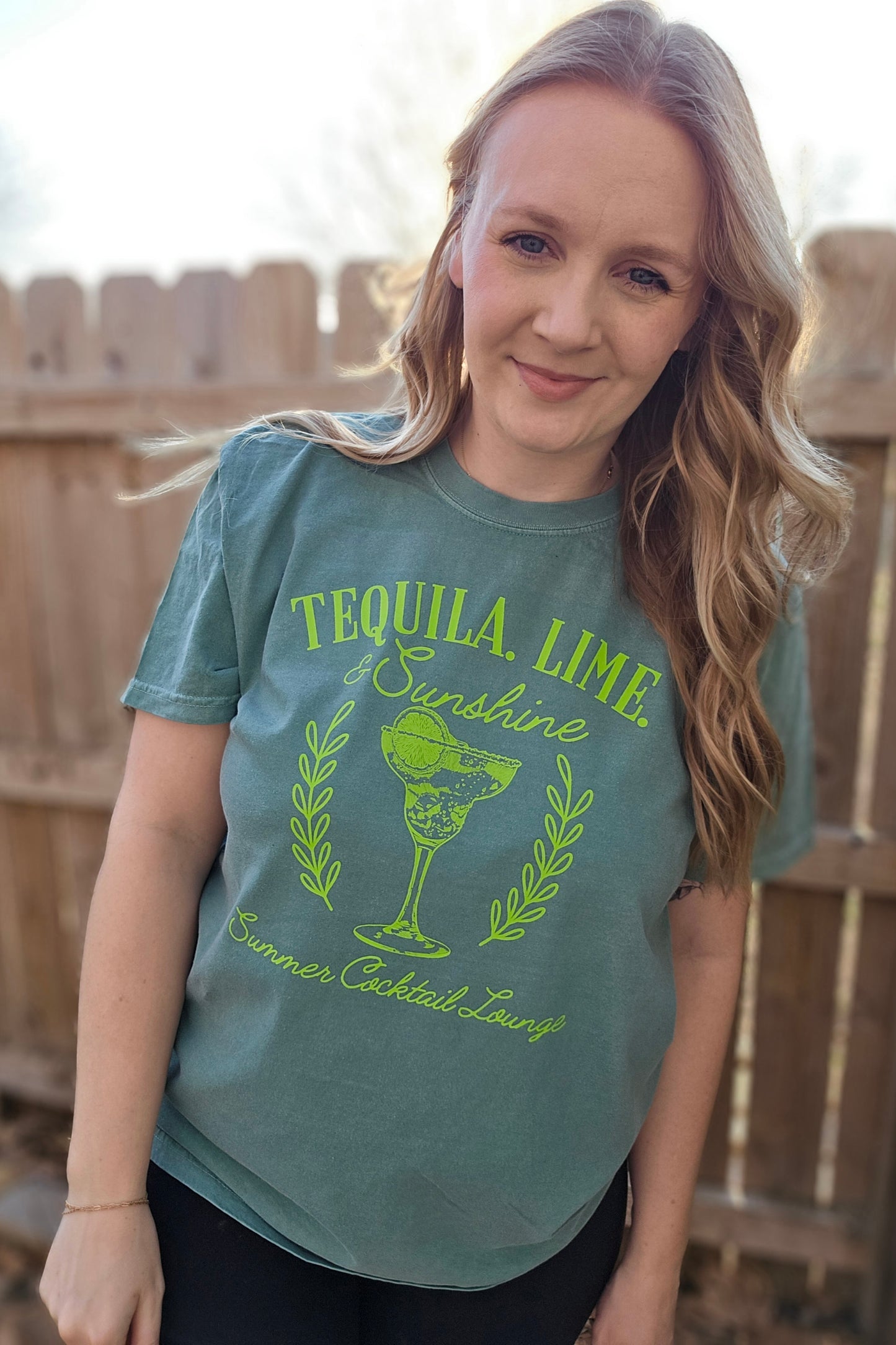 TEQUILA, LIME, & SUNSHINE Green Vintage Wash Short Sleeve Tee