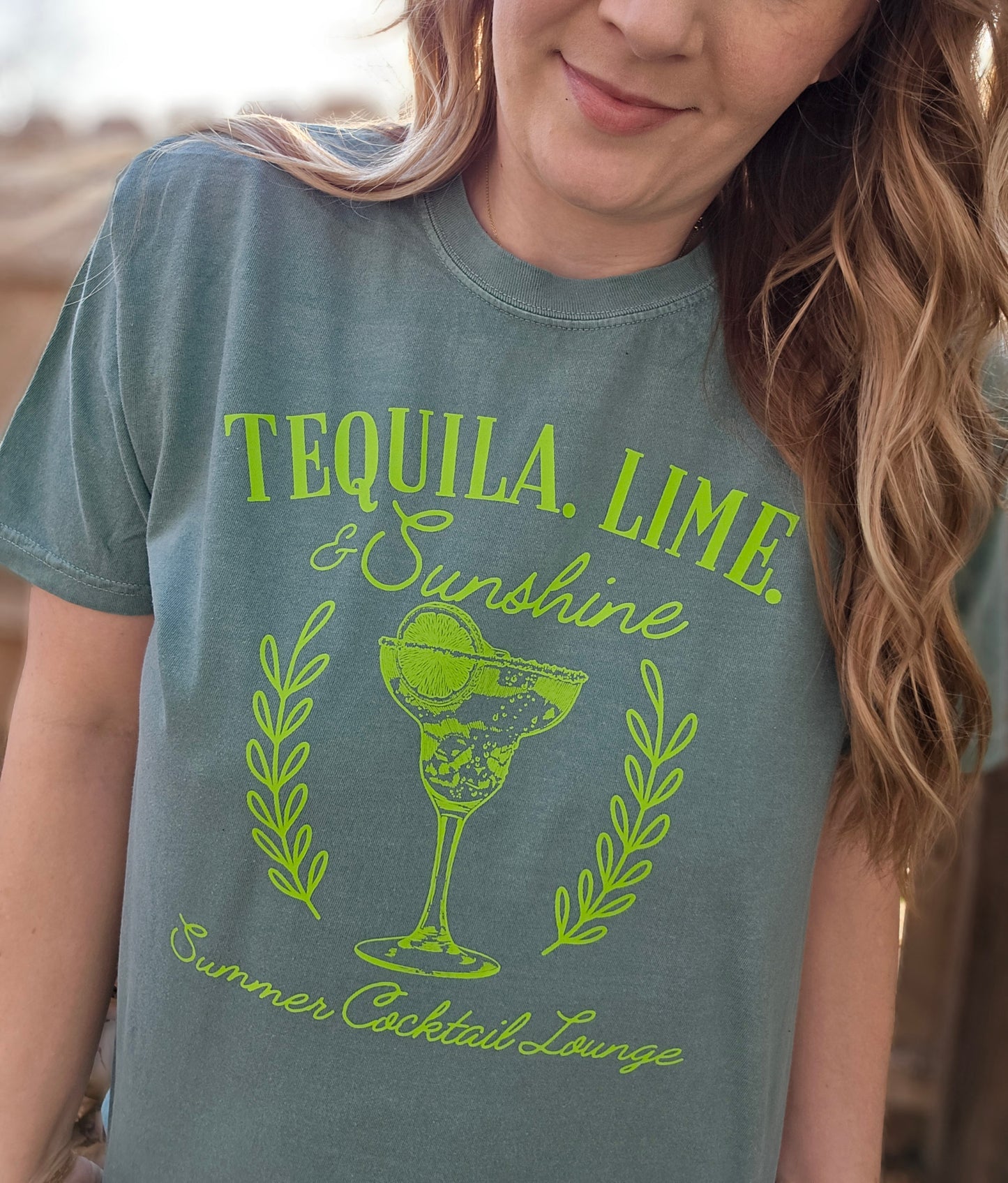 TEQUILA, LIME, & SUNSHINE Green Vintage Wash Short Sleeve Tee