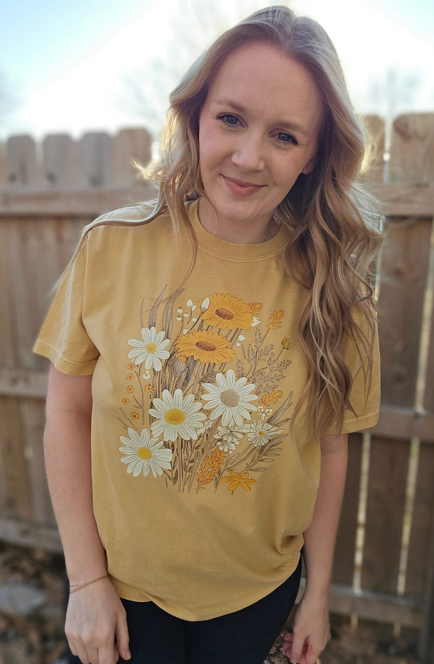 WILDFLOWER BOUQUET Mustard Vintage Wash Short Sleeve Tee