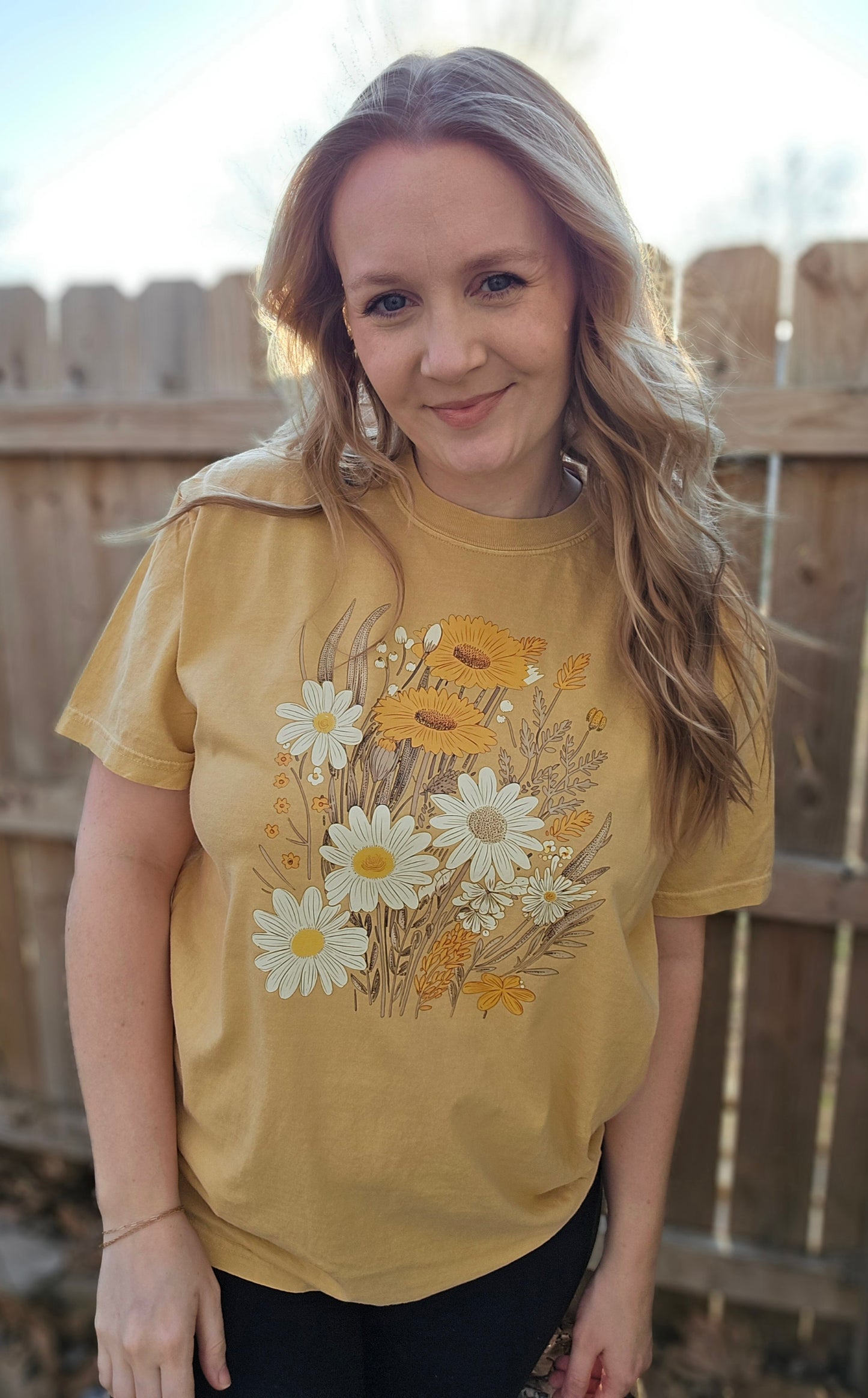 WILDFLOWER BOUQUET Mustard Vintage Wash Short Sleeve Tee