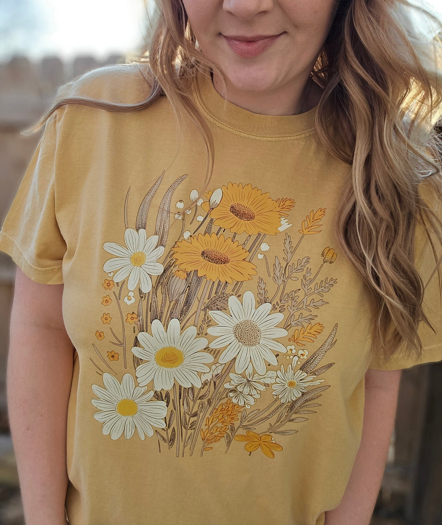 WILDFLOWER BOUQUET Mustard Vintage Wash Short Sleeve Tee