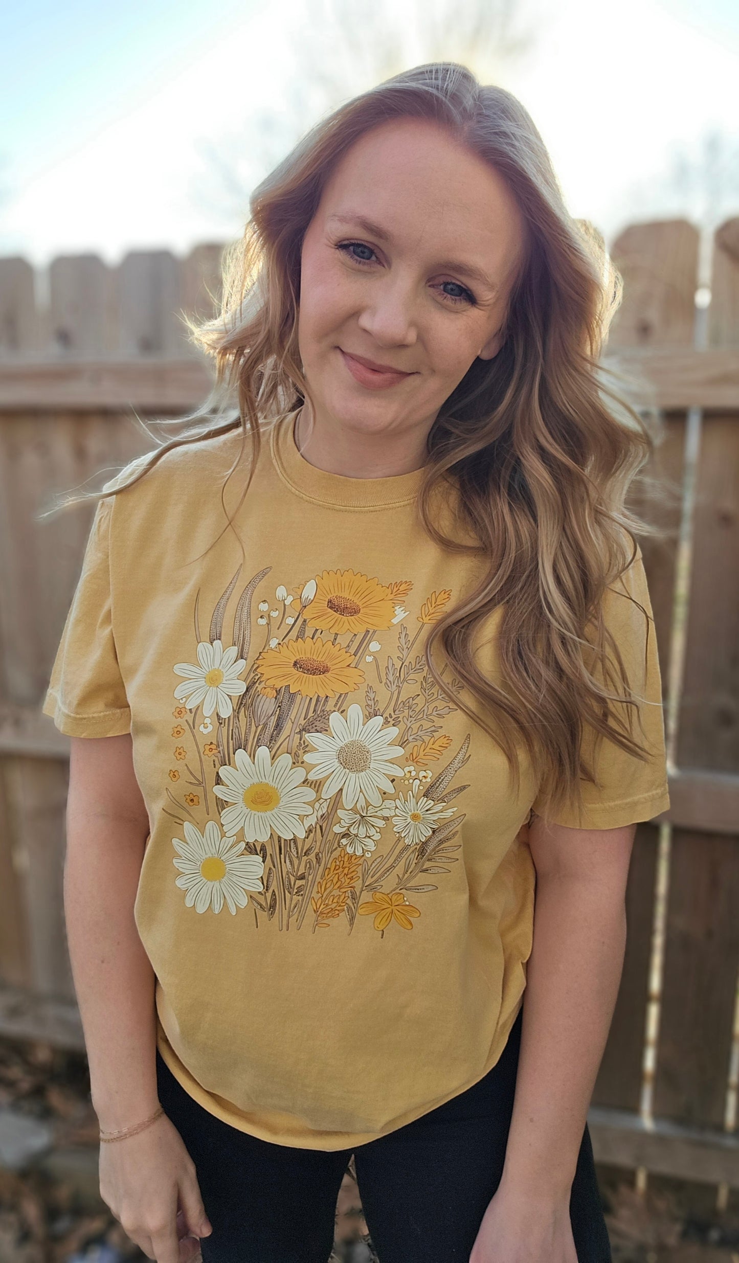 WILDFLOWER BOUQUET Mustard Vintage Wash Short Sleeve Tee