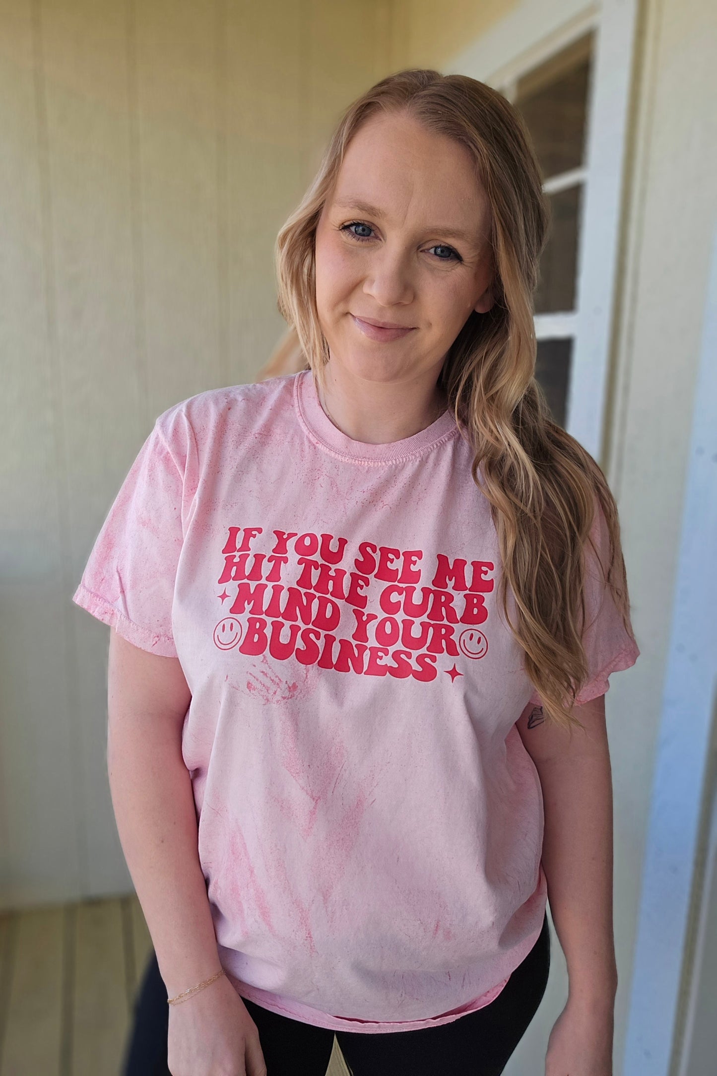 MIND YOUR BUSINESS Pink Colorblast Short Sleeve Tee