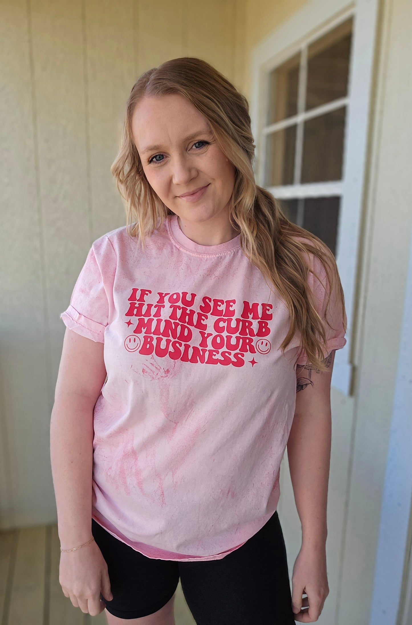 MIND YOUR BUSINESS Pink Colorblast Short Sleeve Tee