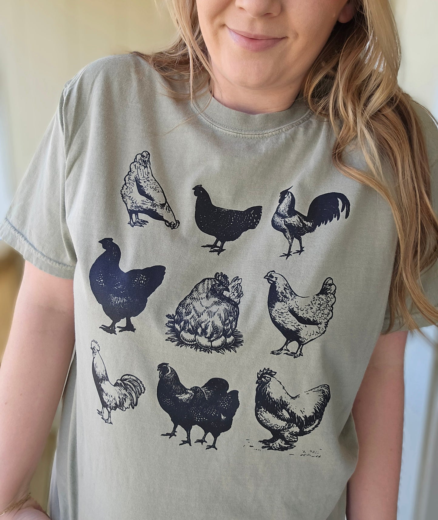 BARNYARD CHICKENS Taupe Vintage Wash Short Sleeve Tee