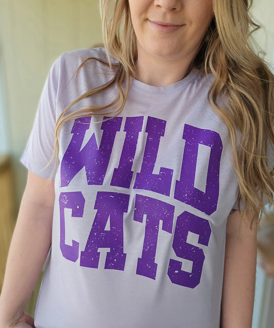 WILDCATS Distressed Arch Lavender Short Sleeve Tee