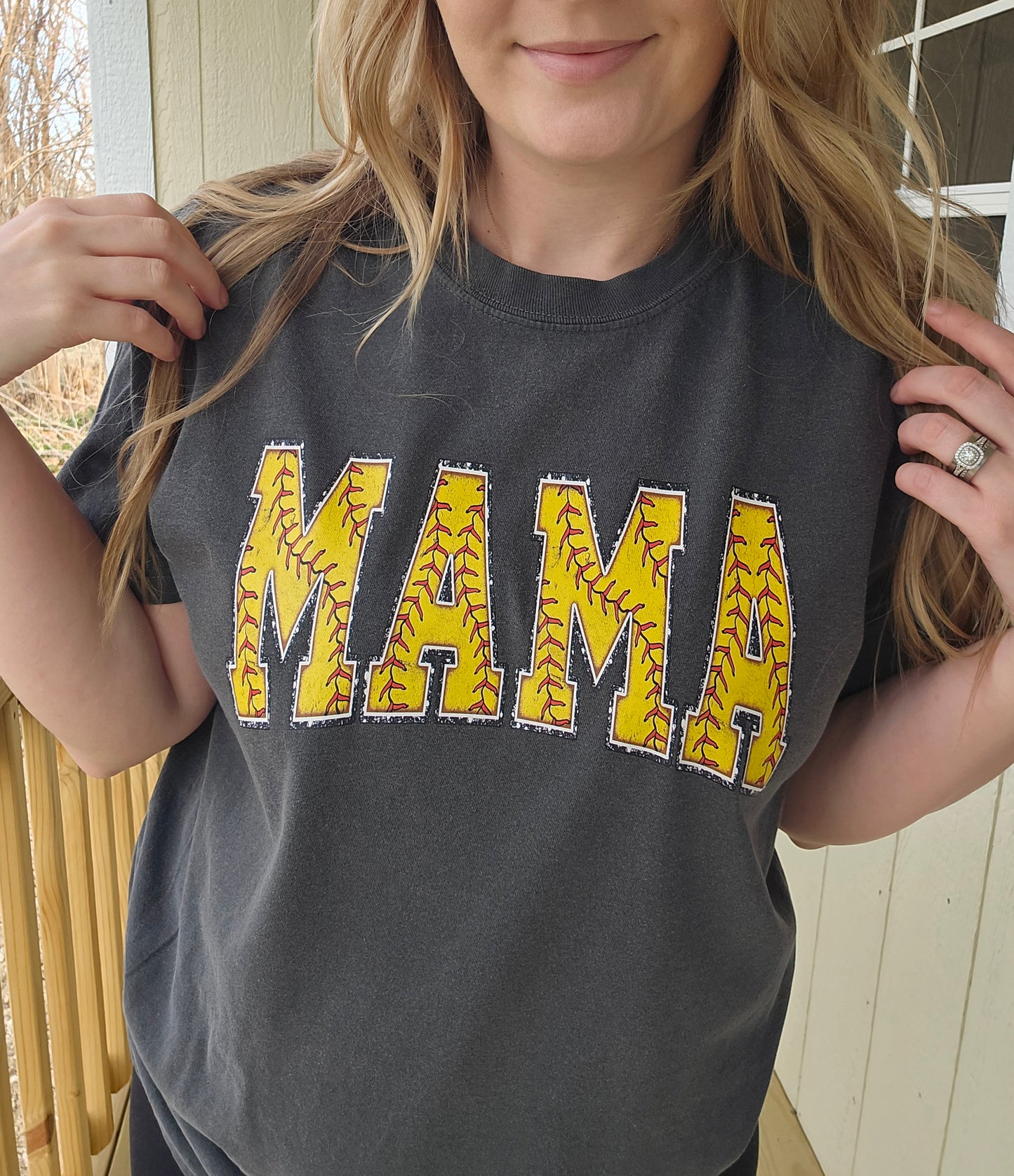 MAMA SOFTBALL Charcoal Vintage Wash Short Sleeve Tee