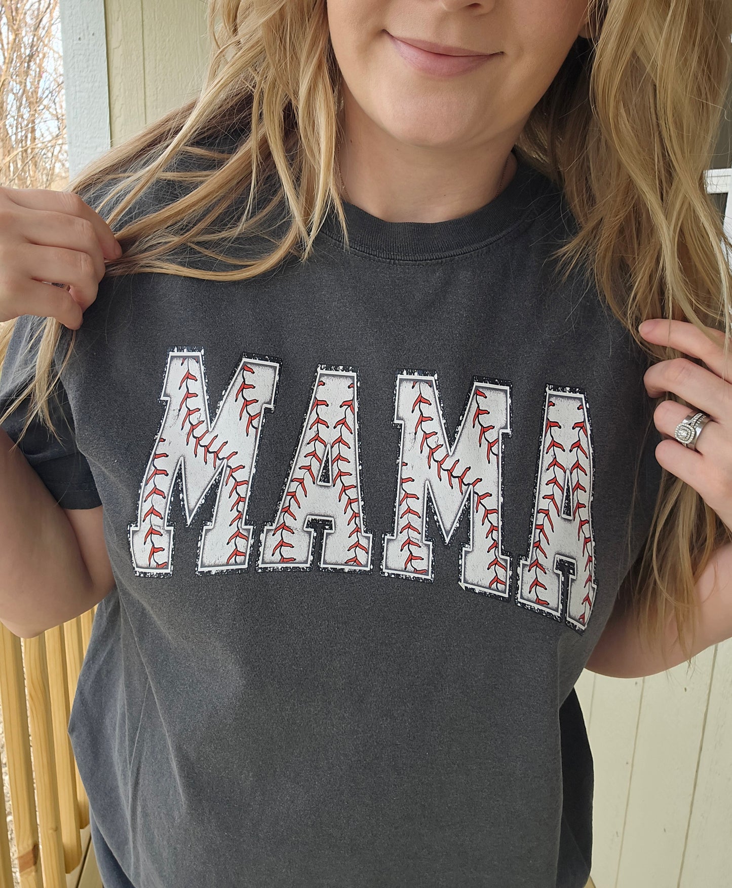 MAMA BASEBALL Charcoal Vintage Wash Short Sleeve Tee