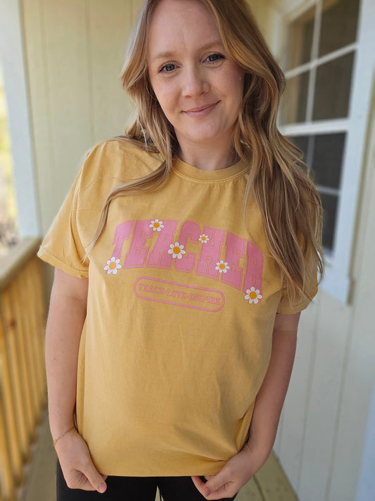 TEACHER Mustard Vintage Wash Short Sleeve Tee