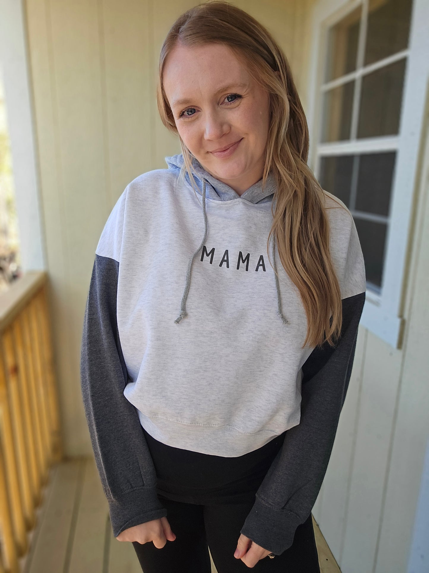 MAMA Grey ColorBlock *Cropped* Hoodie