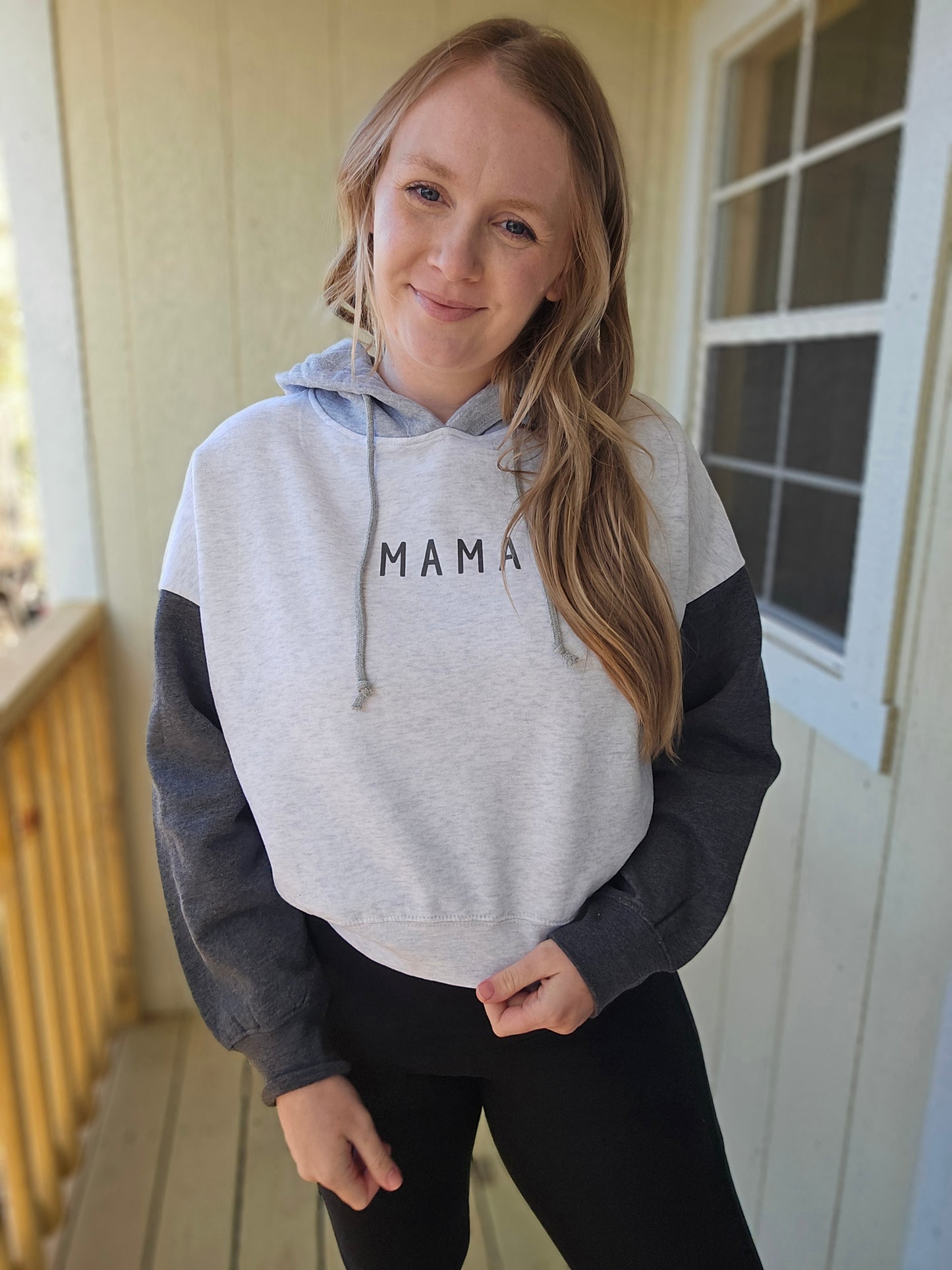 MAMA Grey ColorBlock *Cropped* Hoodie