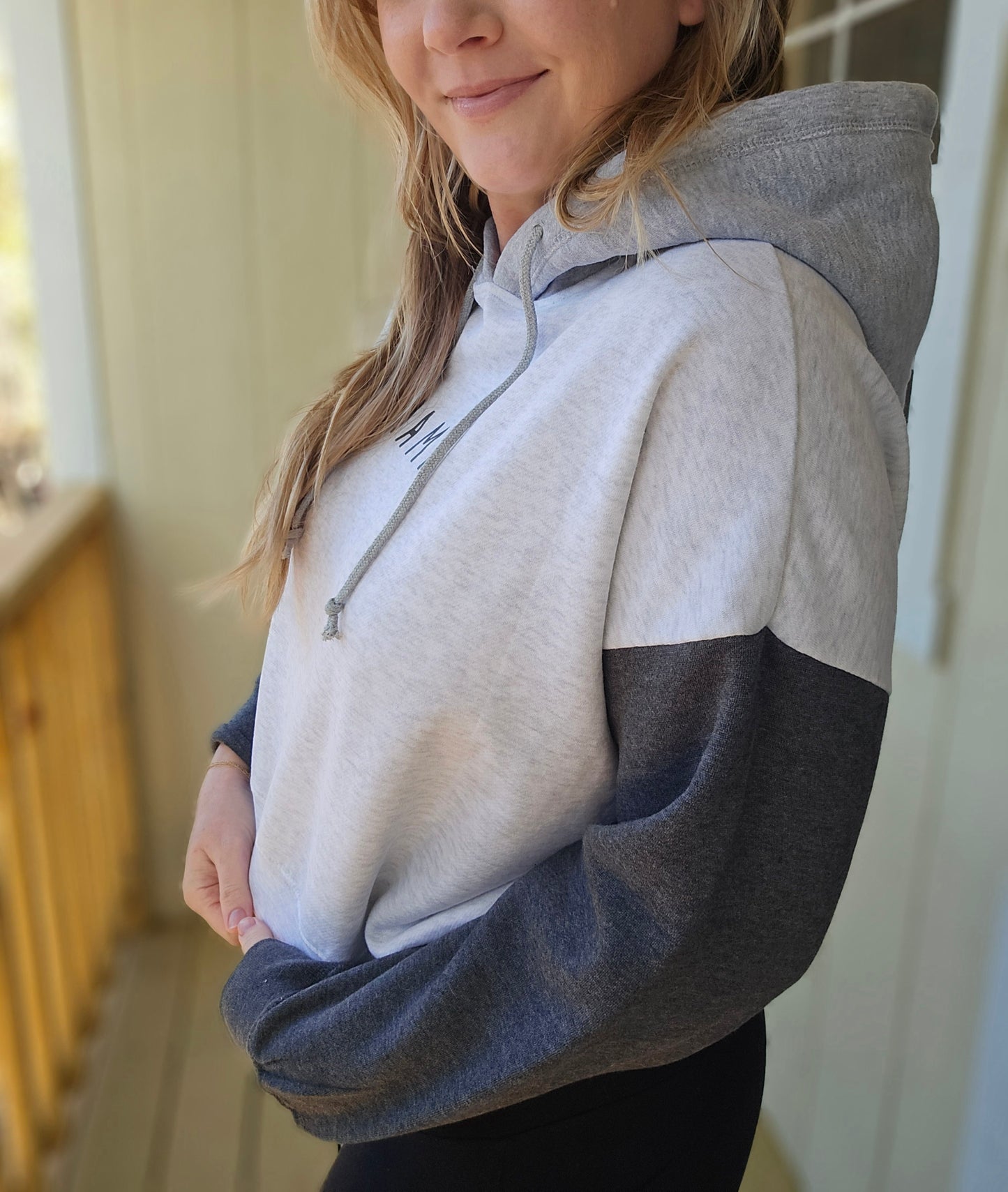 MAMA Grey ColorBlock *Cropped* Hoodie