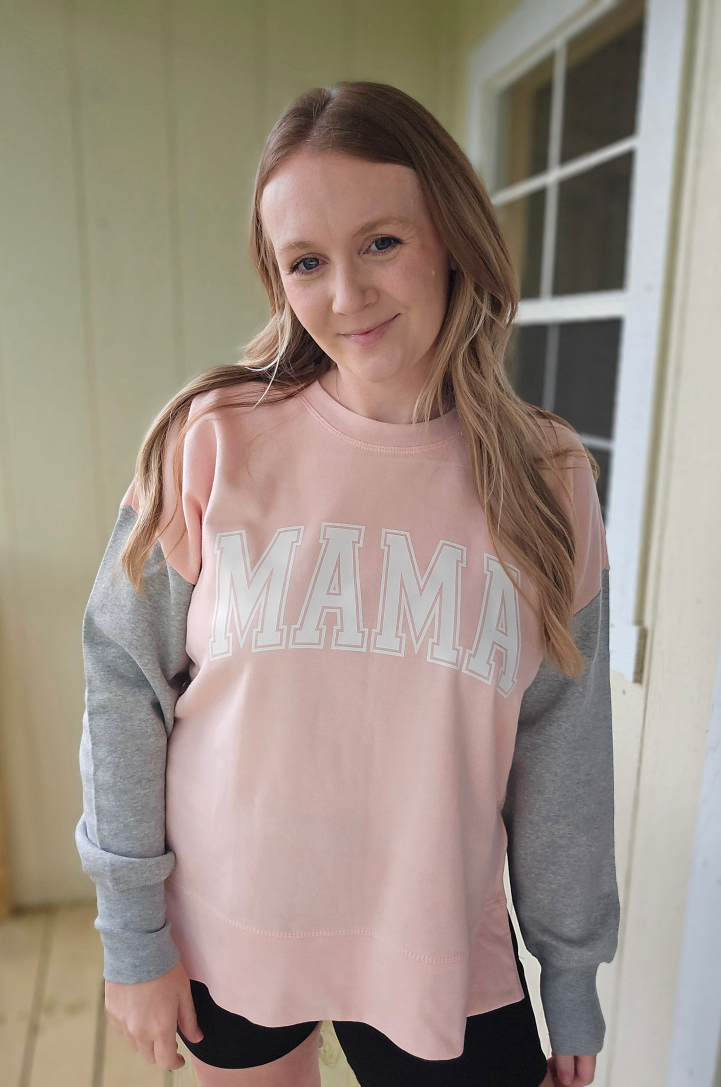 MAMA Pink ColorBlock Crewneck Sweatshirt