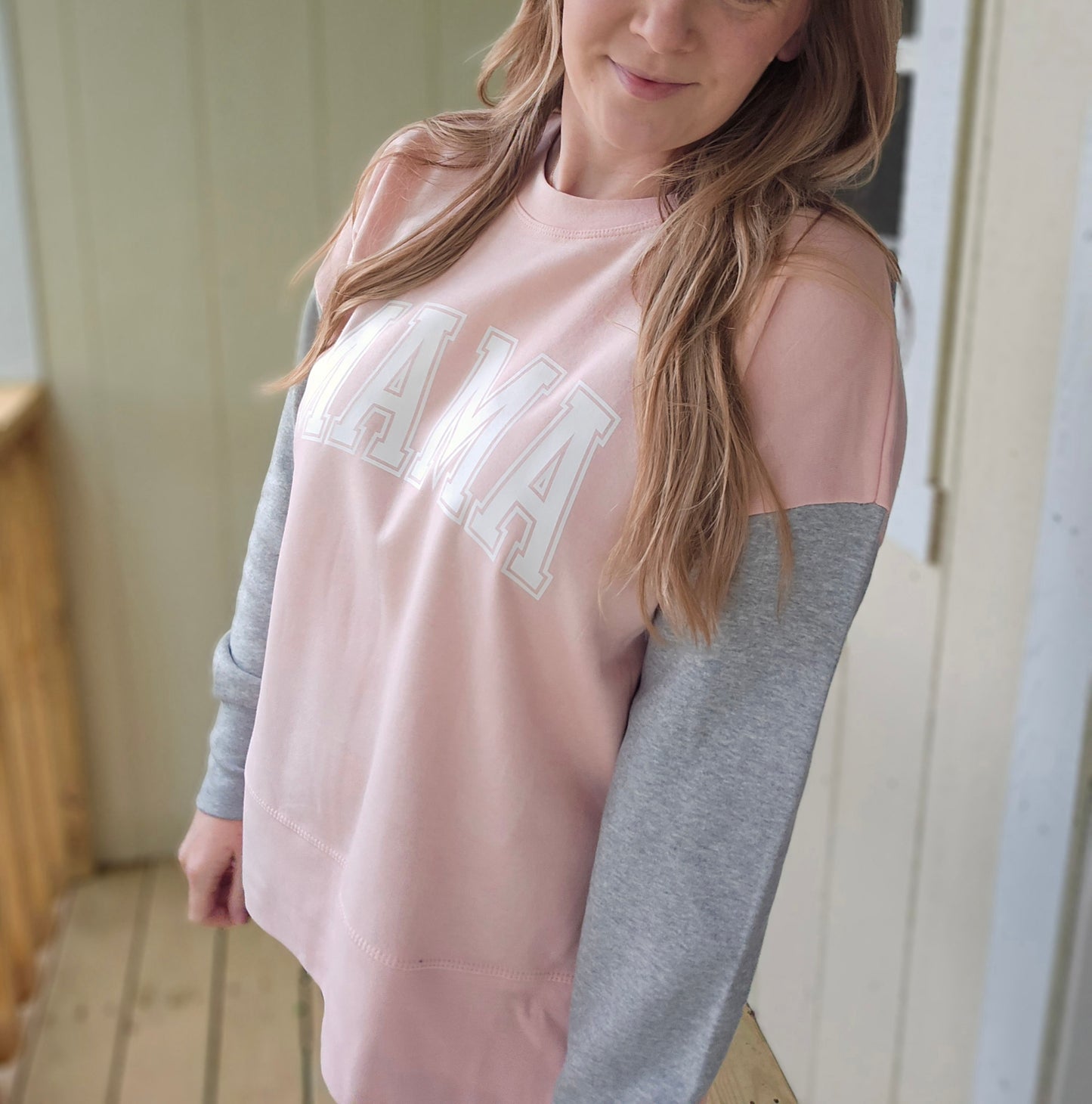 MAMA Pink ColorBlock Crewneck Sweatshirt