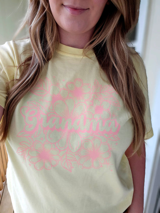 GRANDMA Pastel Yellow Vintage Wash Short Sleeve Tee