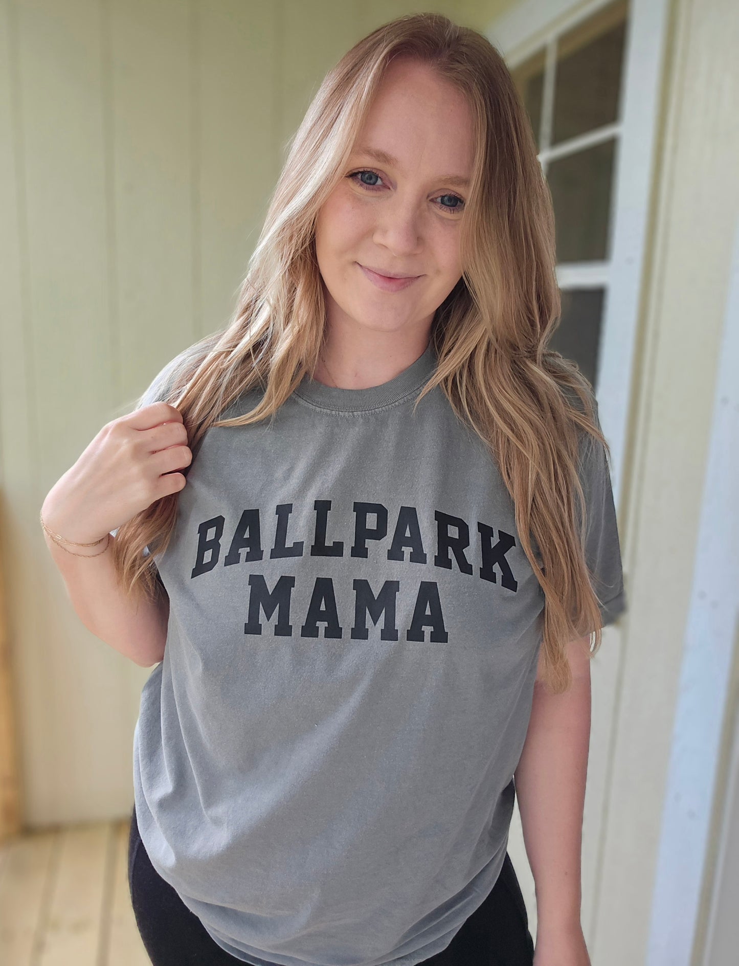 BALLPARK MAMA Grey Vintage Wash Short Sleeve Tee