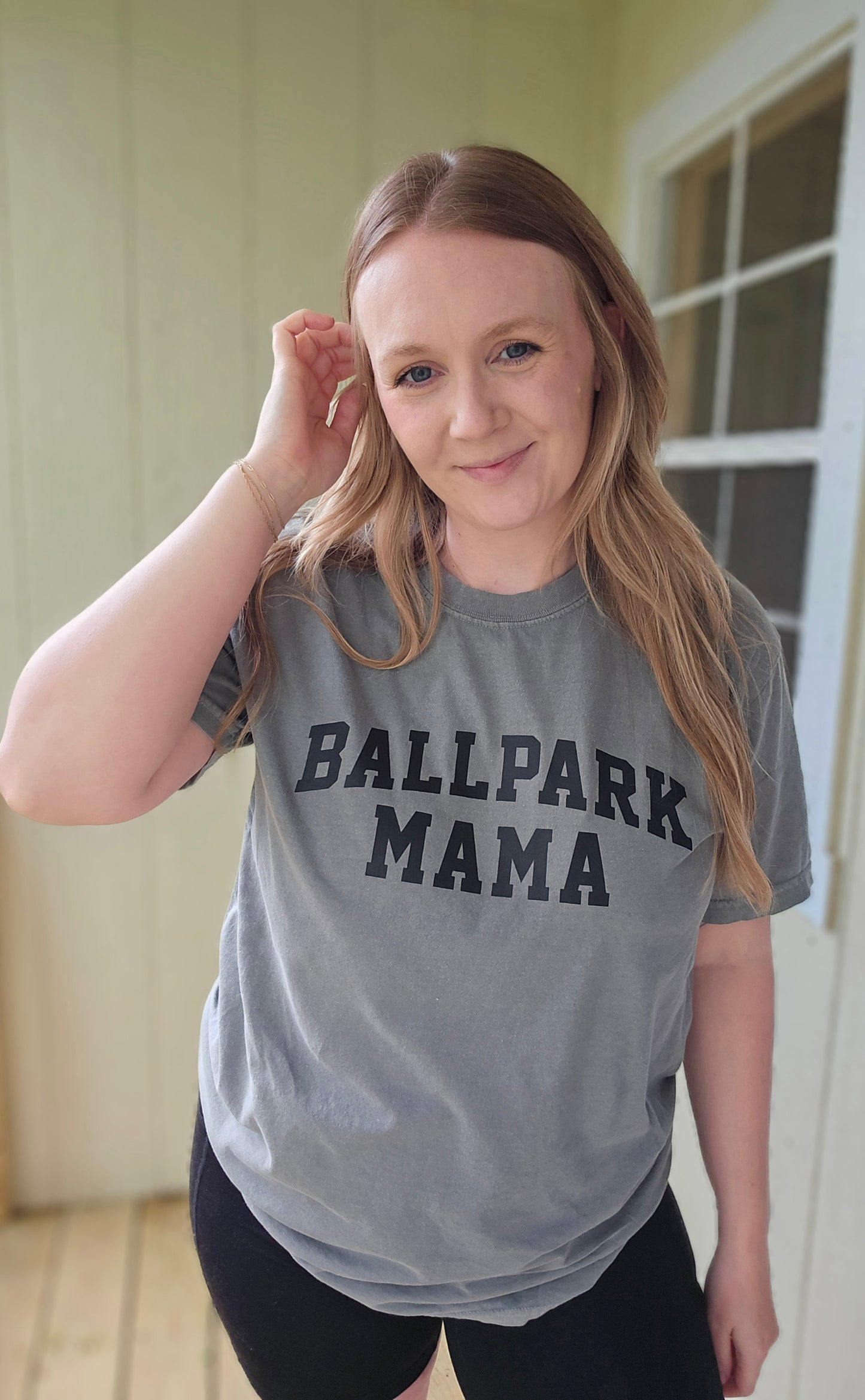 BALLPARK MAMA Grey Vintage Wash Short Sleeve Tee