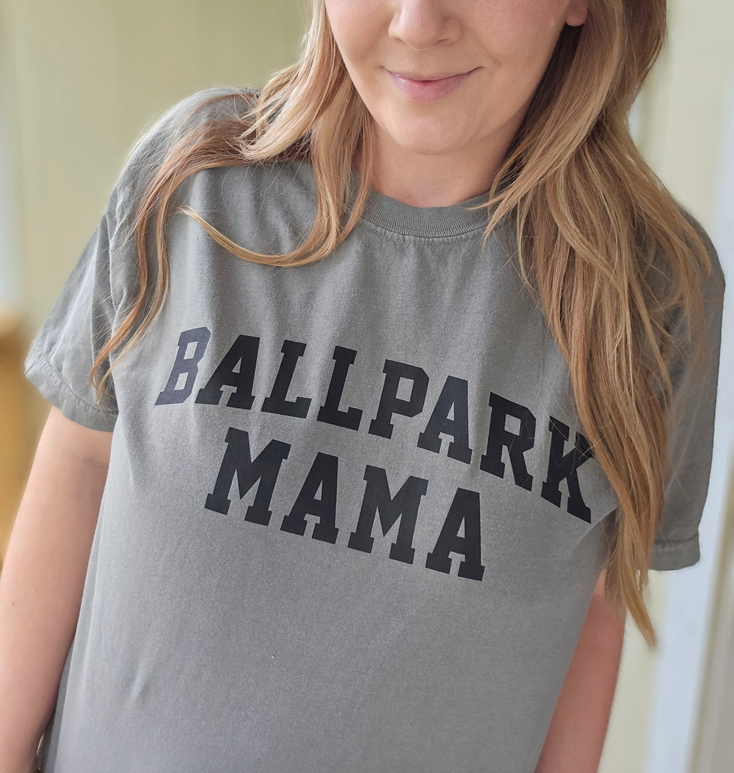 BALLPARK MAMA Grey Vintage Wash Short Sleeve Tee