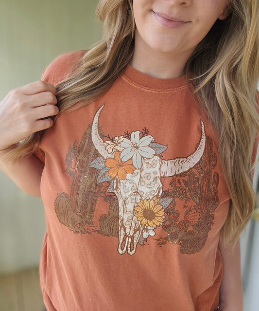 BULLSKULL Burnt Orange Vintage Wash Short Sleeve Tee