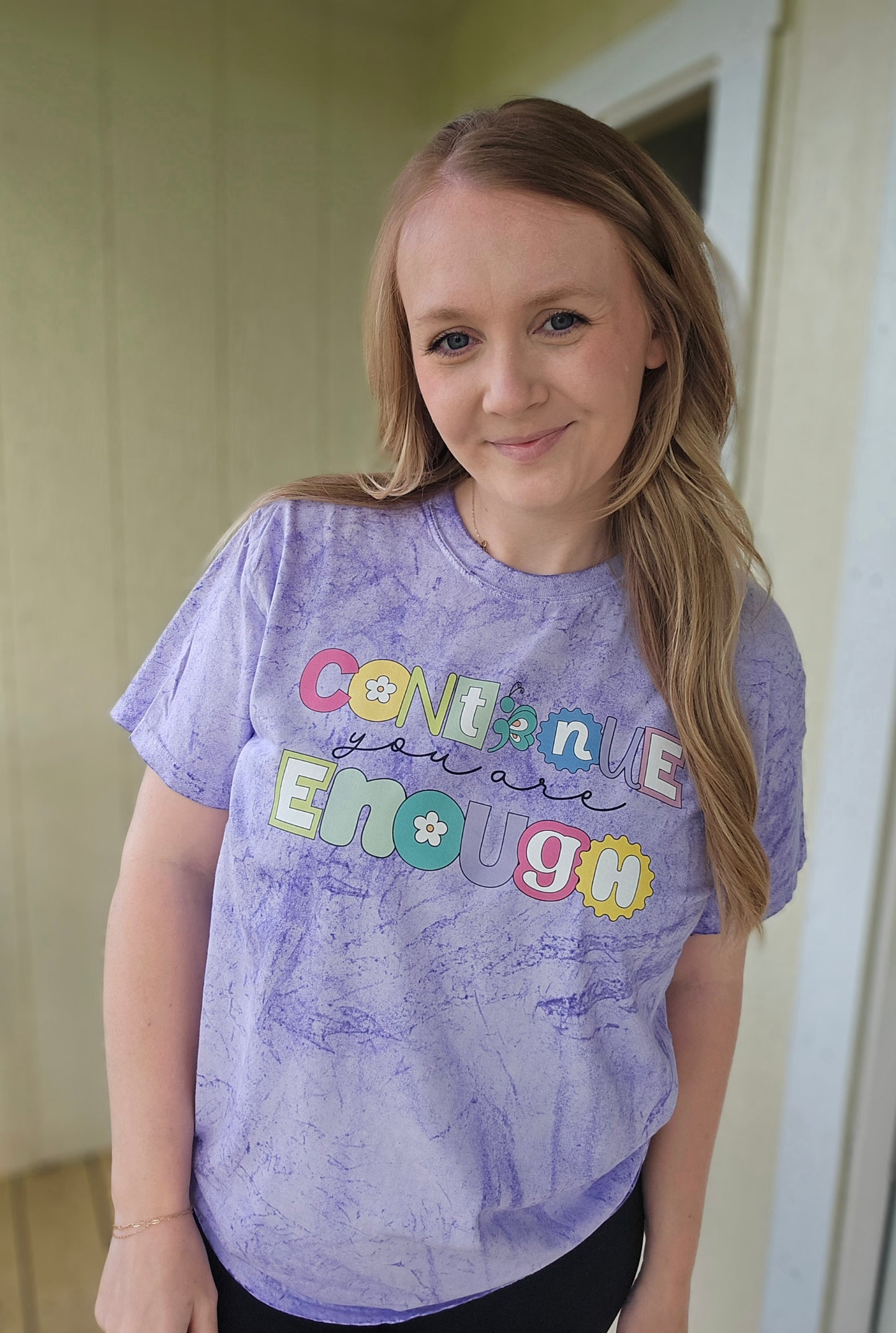 CONTINUE; YOU ARE ENOUGH Purple Colorblast Short Sleeve Tee