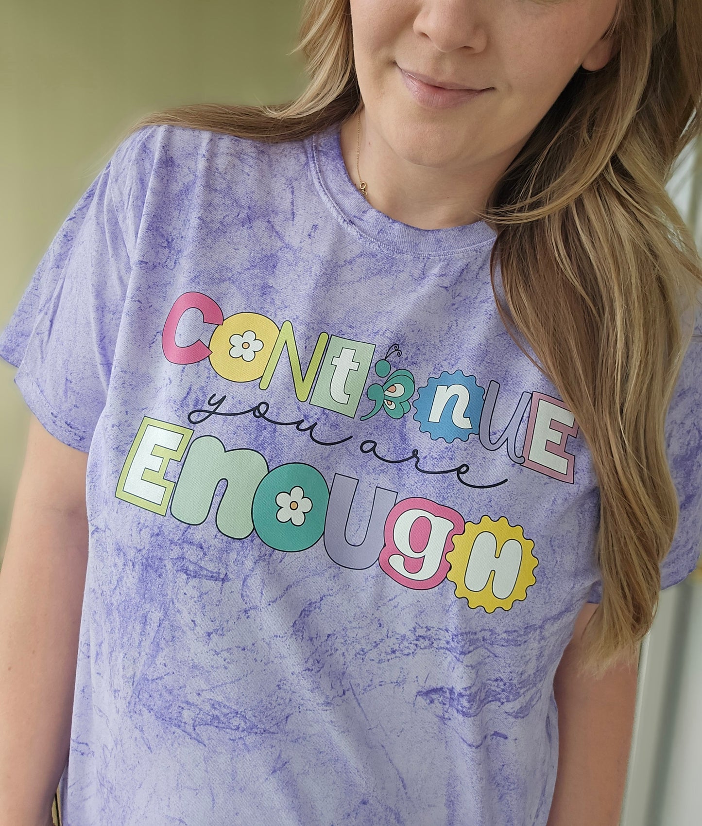 CONTINUE; YOU ARE ENOUGH Purple Colorblast Short Sleeve Tee