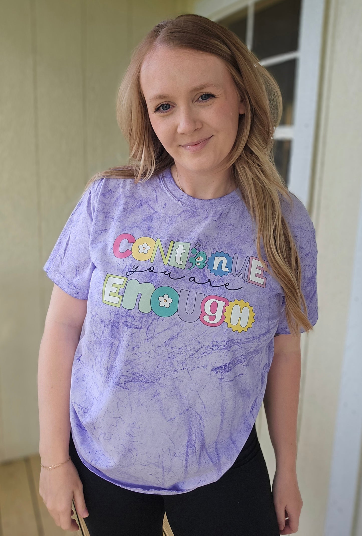 CONTINUE; YOU ARE ENOUGH Purple Colorblast Short Sleeve Tee