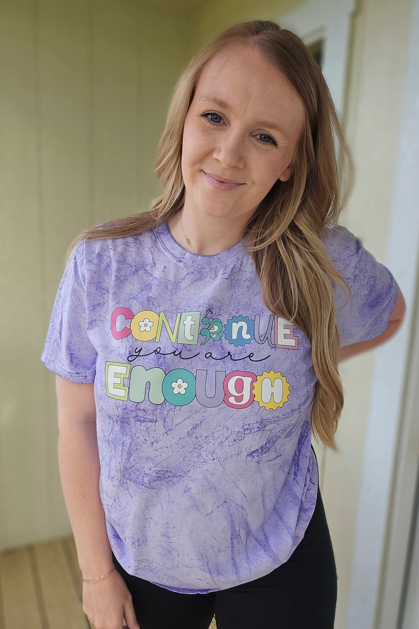 CONTINUE; YOU ARE ENOUGH Purple Colorblast Short Sleeve Tee