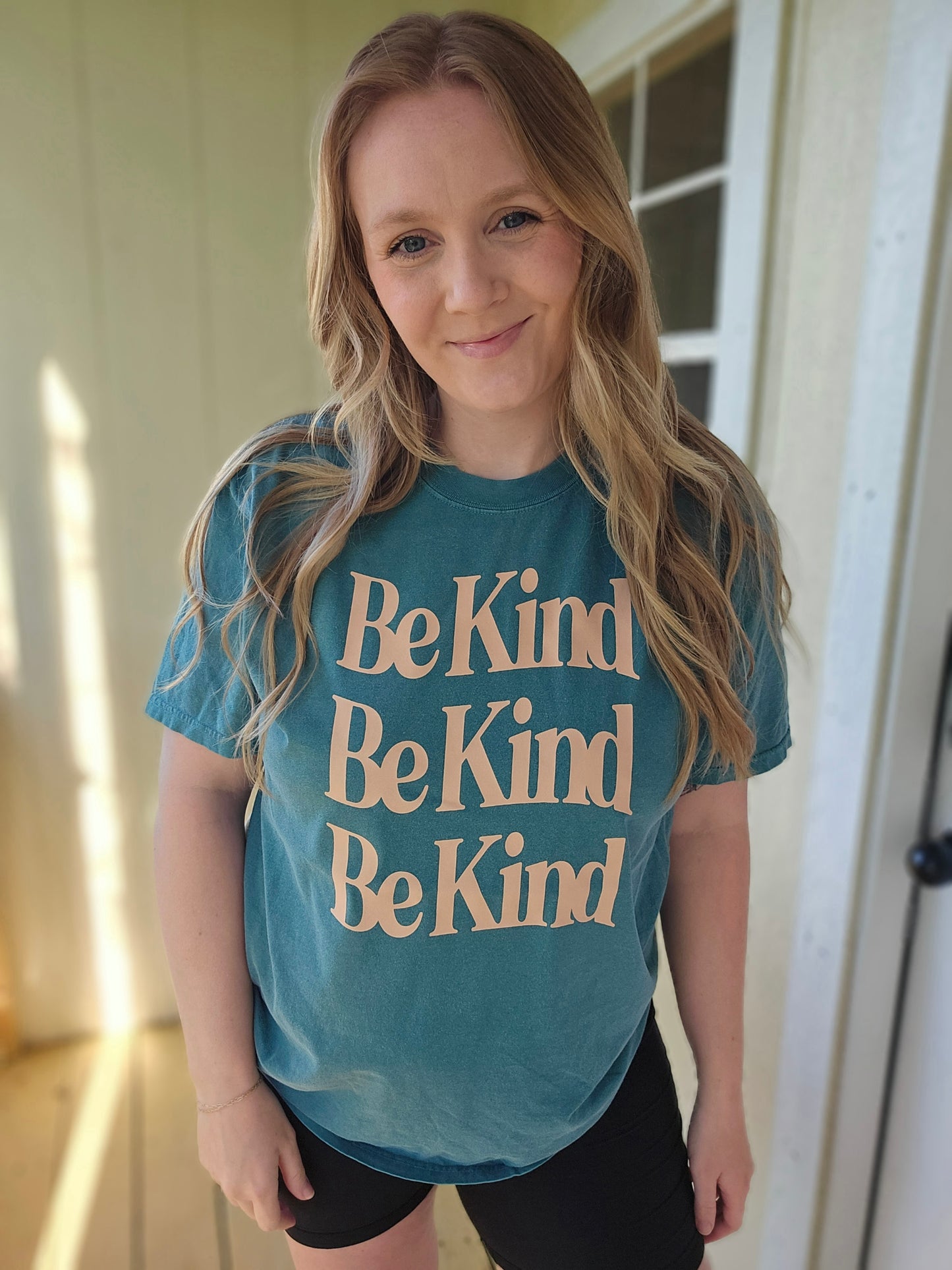 BE KIND Teal Vintage Wash Short Sleeve Tee