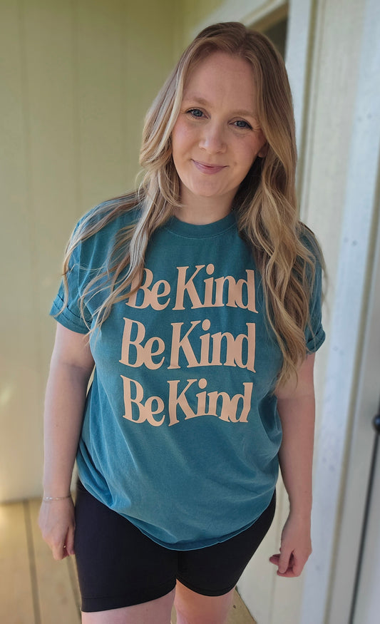 BE KIND Teal Vintage Wash Short Sleeve Tee